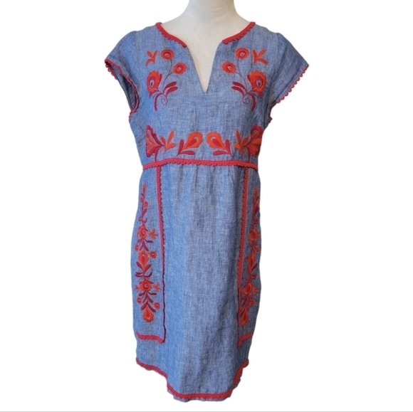 Boden Bea Embroidered Linen Shift Dress Size 6 Regular - Picture 3 of 6